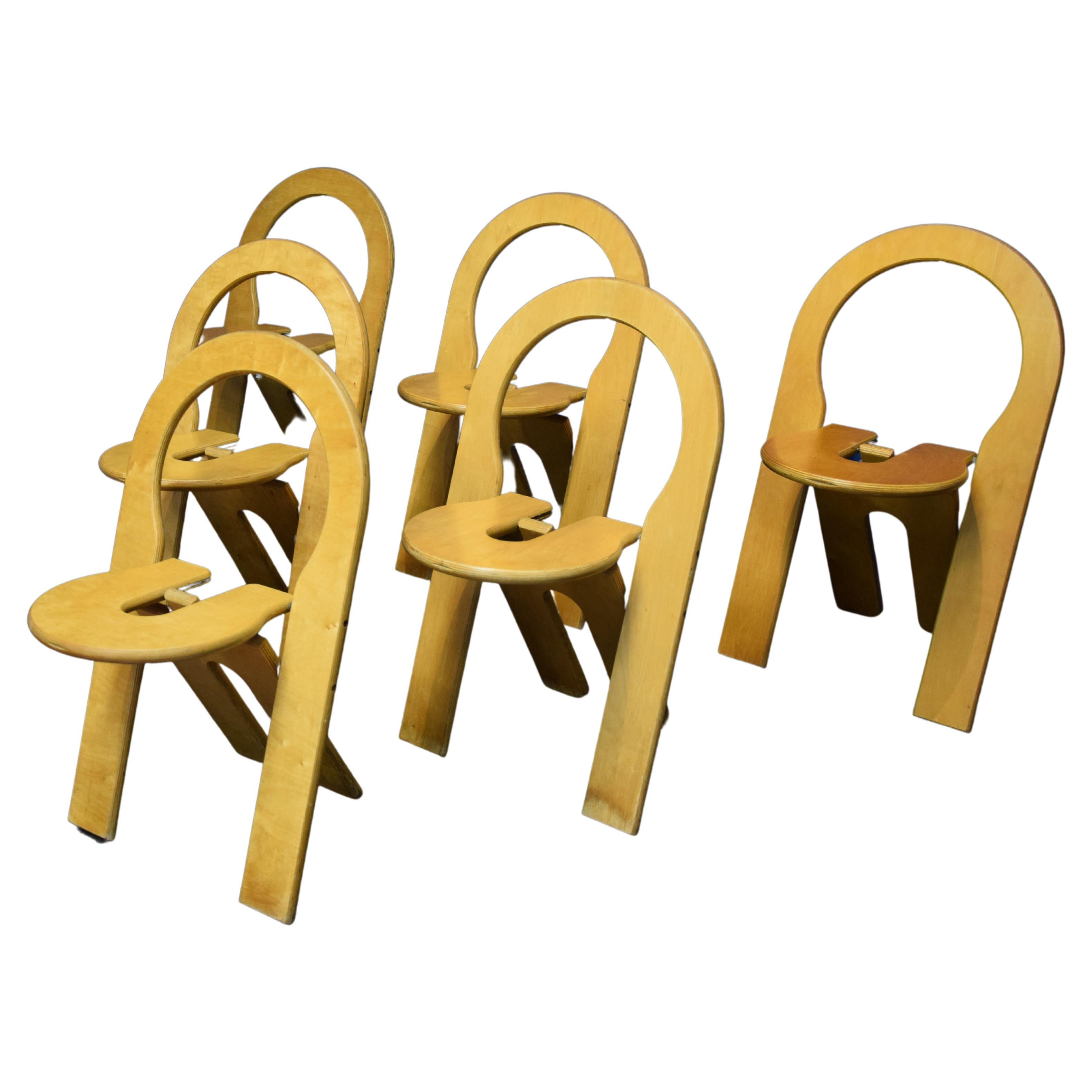 Set of Six Foldable chairs in Plywood by Roger Tallon for Sentou, France, 1970s