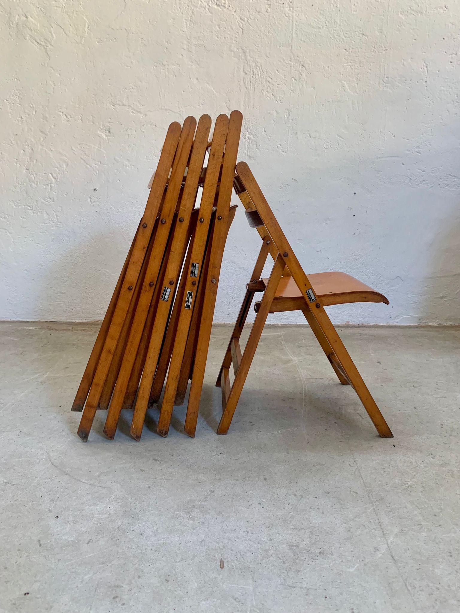 Legno Set of six folding chairs 1960s in vendita