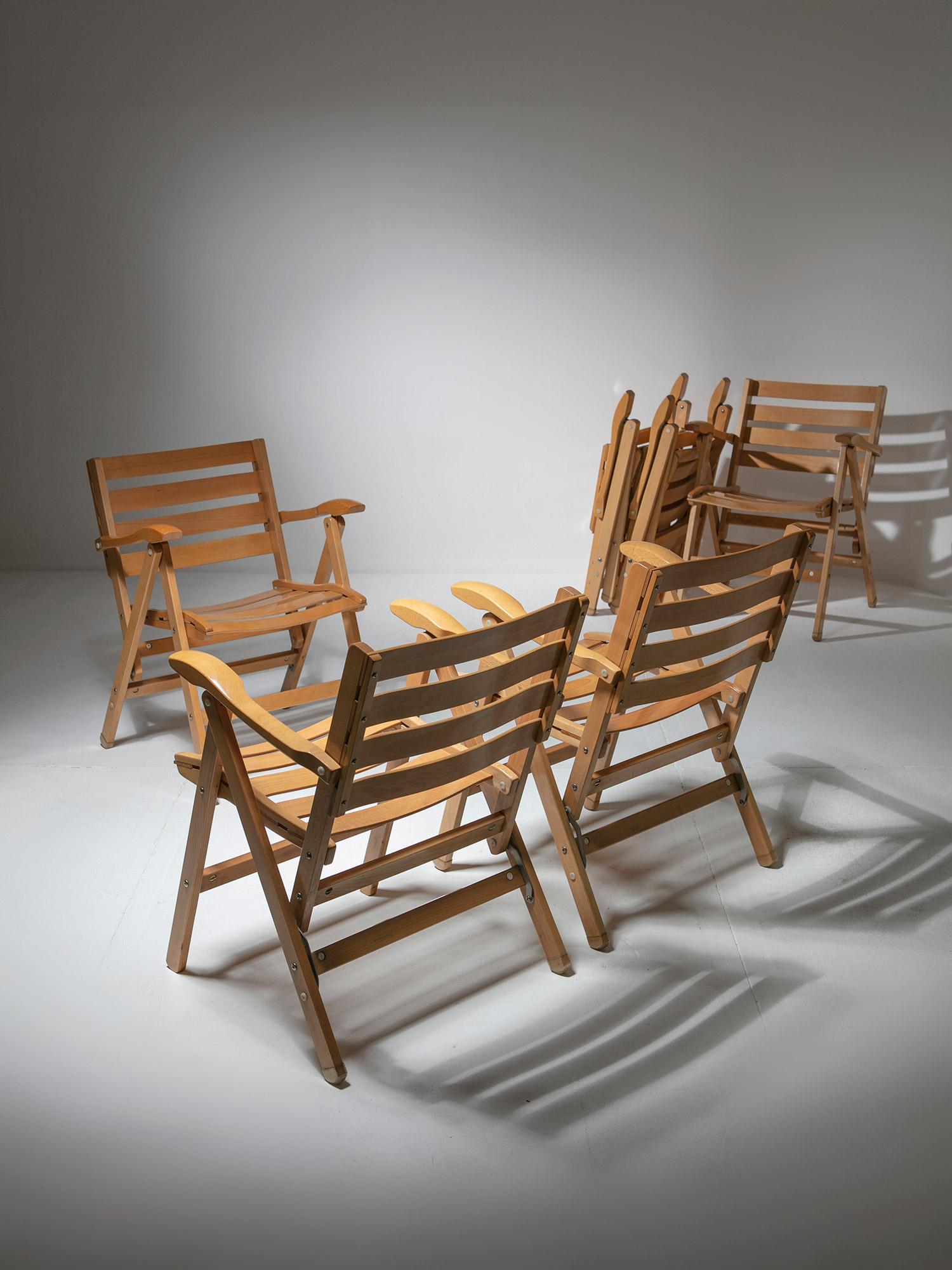 Set of Six Folding Wood Chairs by Carlo Hauner for Reguitti, Italy, 1960s For Sale 3