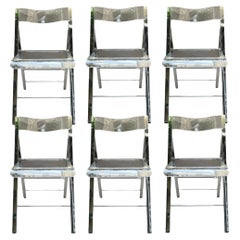 Set of six folding chairs in plexiglass and chrome Italy, circa 1970