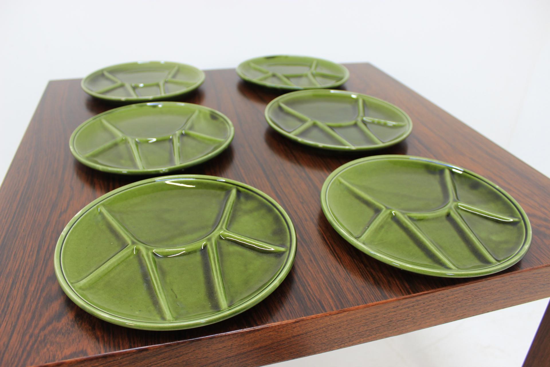 Mid-Century Modern Set of Six Fondue Plates, Gien Pottery, France