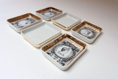 Set of Six Fornasetti Gilt Porcelain Profili Romani Roman Emperor Vide Poches