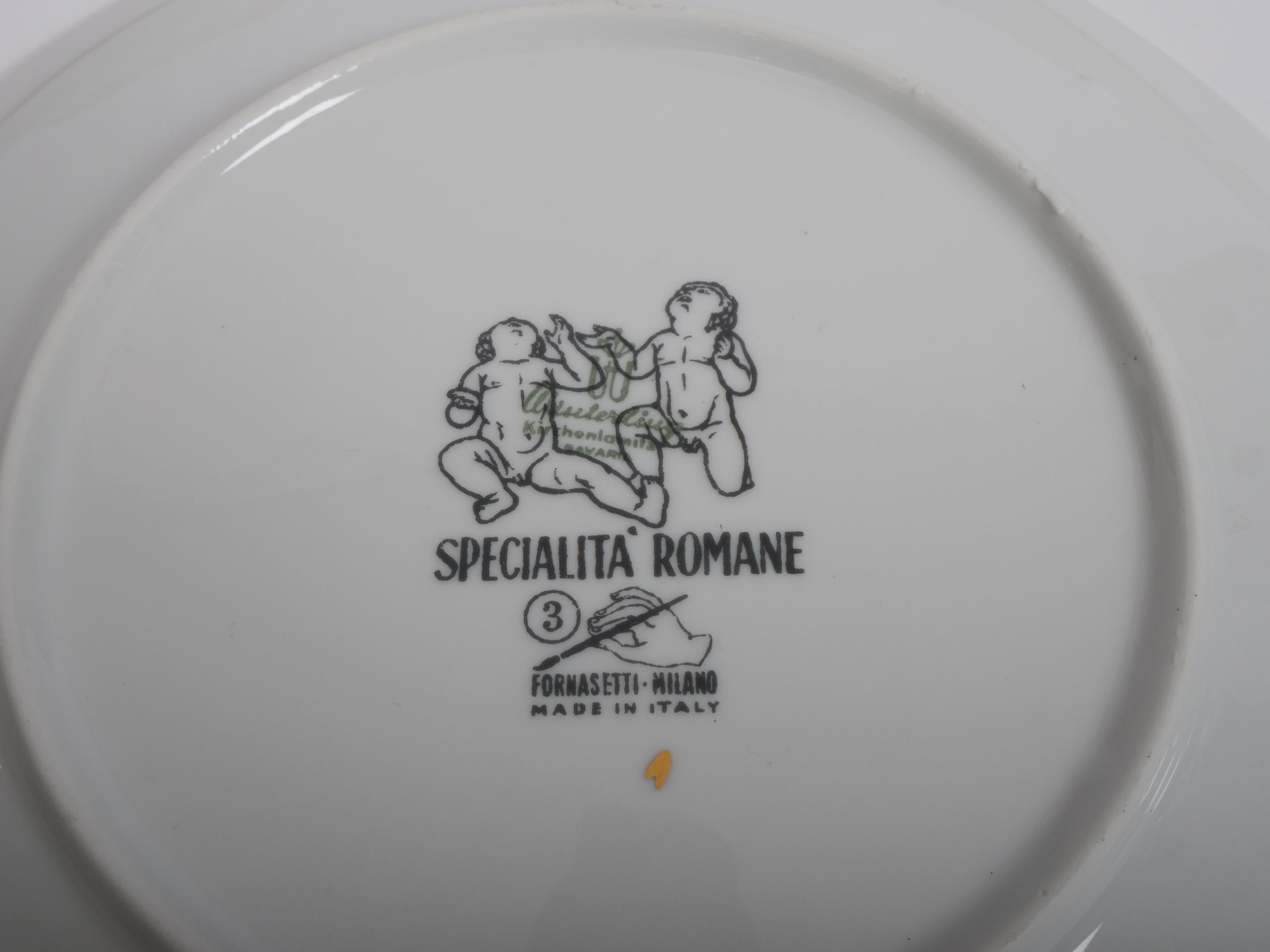 Ensemble de six assiettes à recettes Fornasetti 'Specialita Romane' vers 1950 en vente 5
