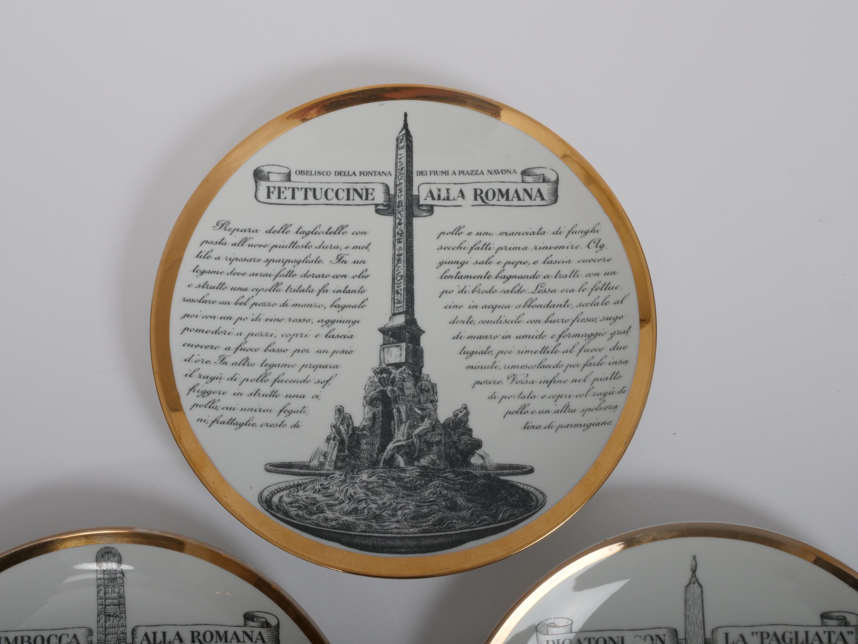 Ensemble de six assiettes à recettes Fornasetti 'Specialita Romane' vers 1950 en vente 1