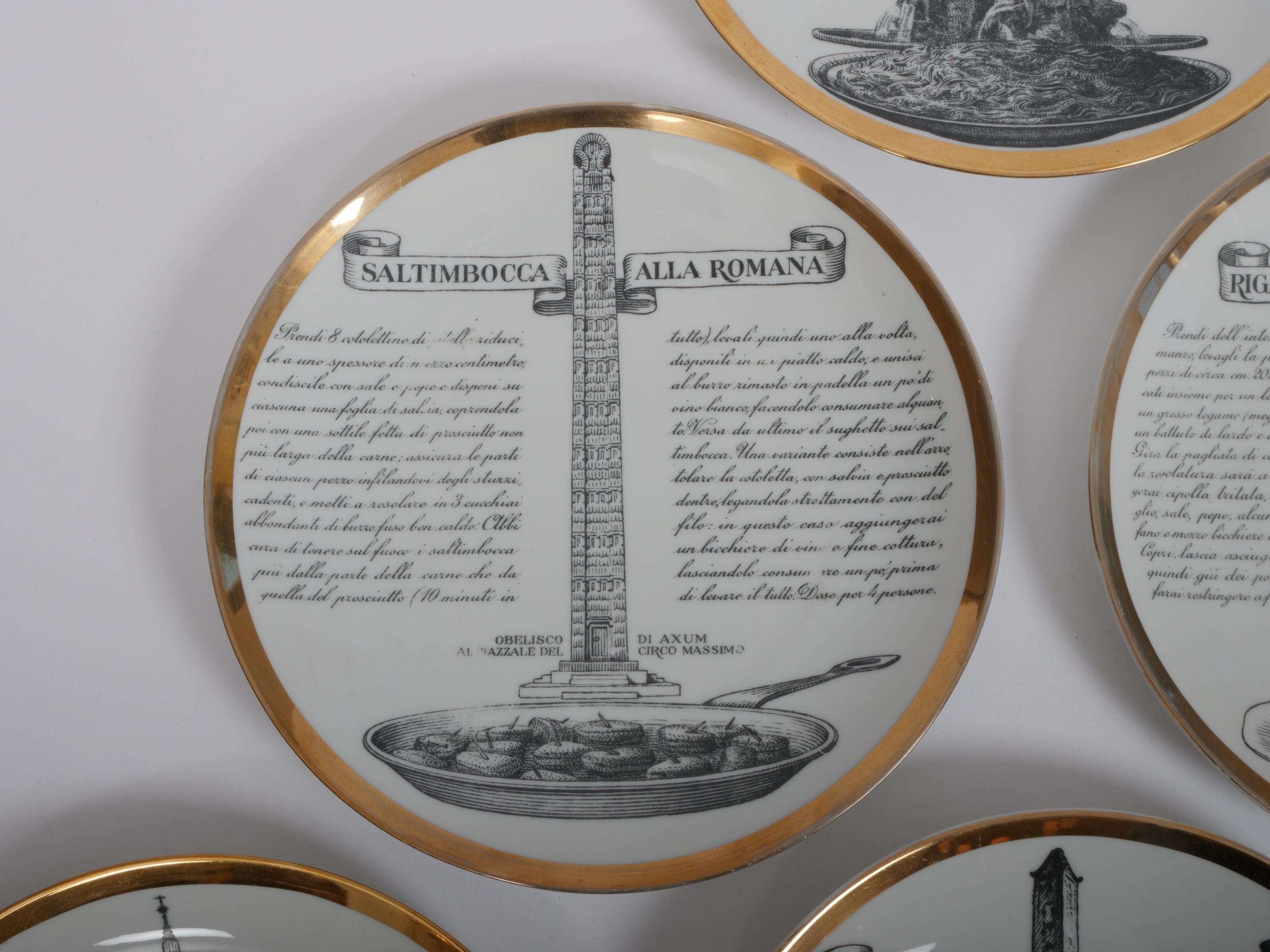 Ensemble de six assiettes à recettes Fornasetti 'Specialita Romane' vers 1950 en vente 2