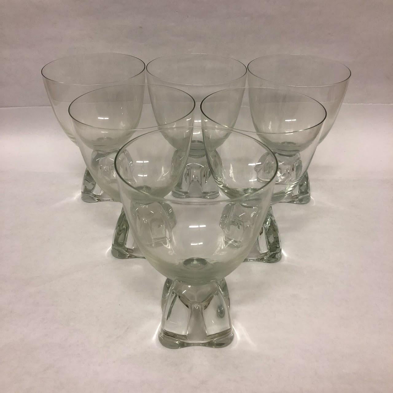 A set of six midcentury Fostoria glass water goblets.