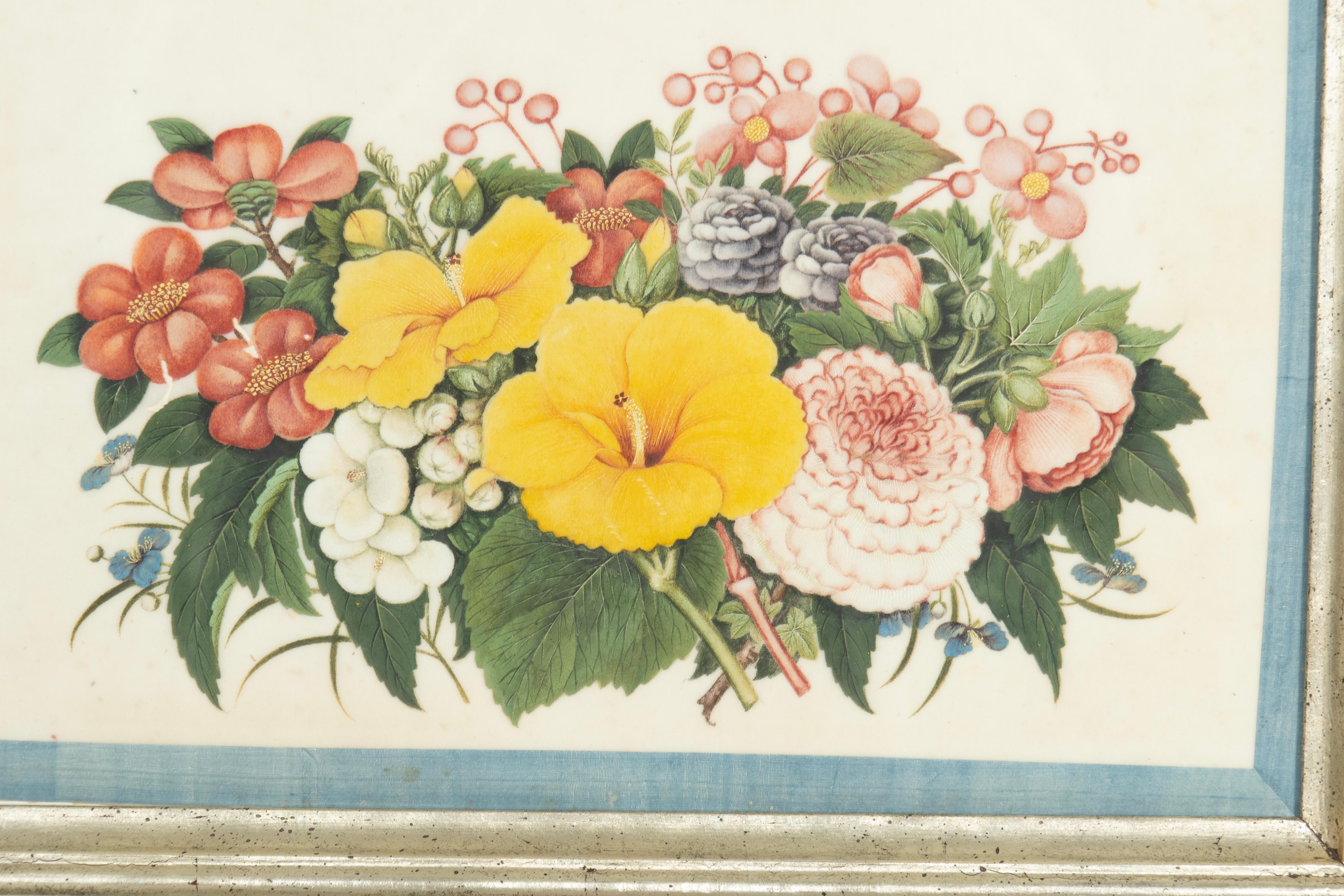 Set von sechs gerahmten chinesischen Export-Aquarellen mit Blumenmuster aus Kissenpapier im Angebot 4