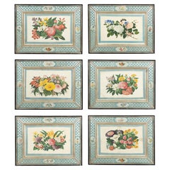 Set Of Six Framed Chinese Export Floral Pith Paper Watercolors