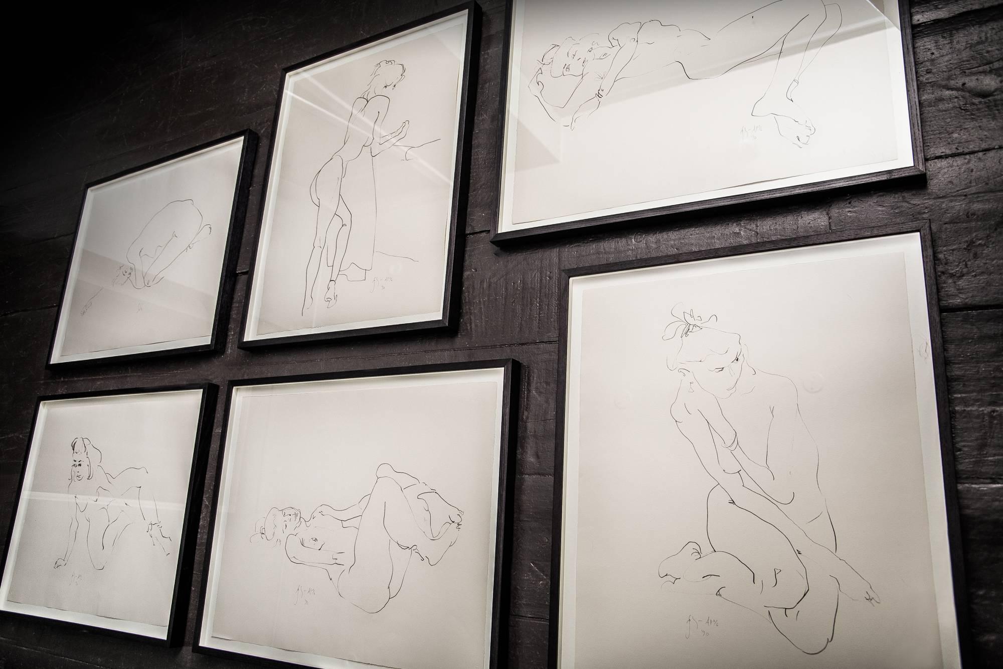 20th Century Set of 3 - Framed Female Fluid Nudes by Barry Flanagan RA OBE, signed - c1990 For Sale