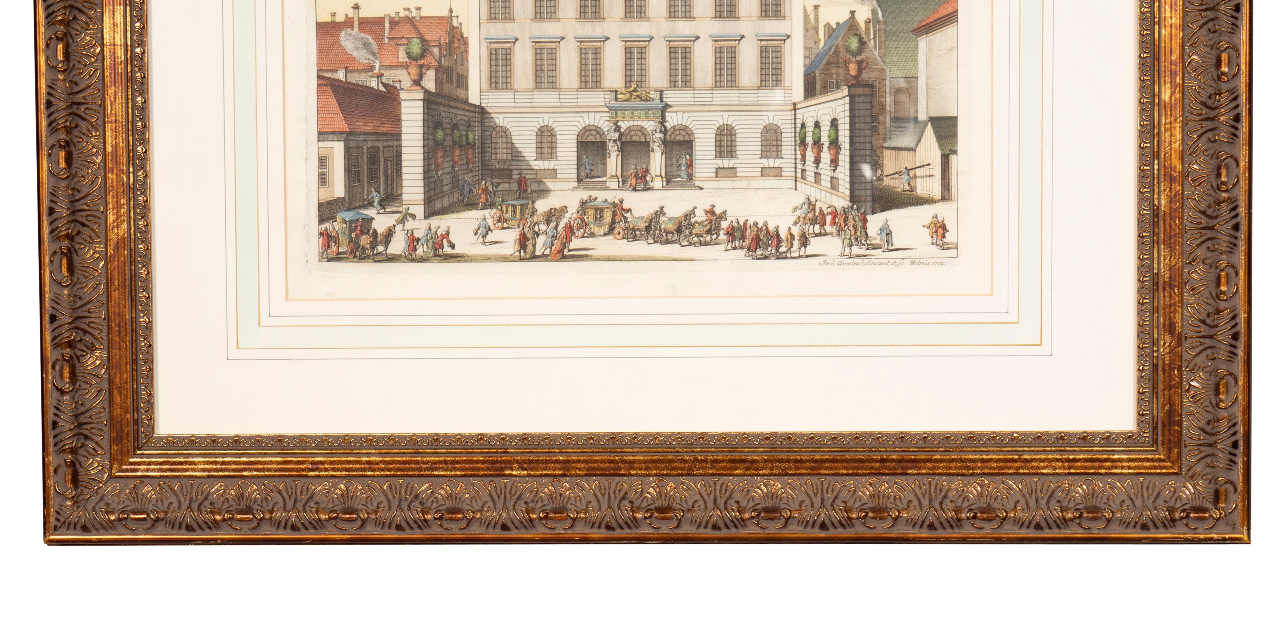 Set of Six Framed Hand Colored Engravings of Swedish Royal Residences For Sale 8