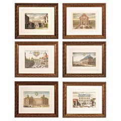 Antique Set of Six Framed Hand Colored Engravings of Swedish Royal Residences