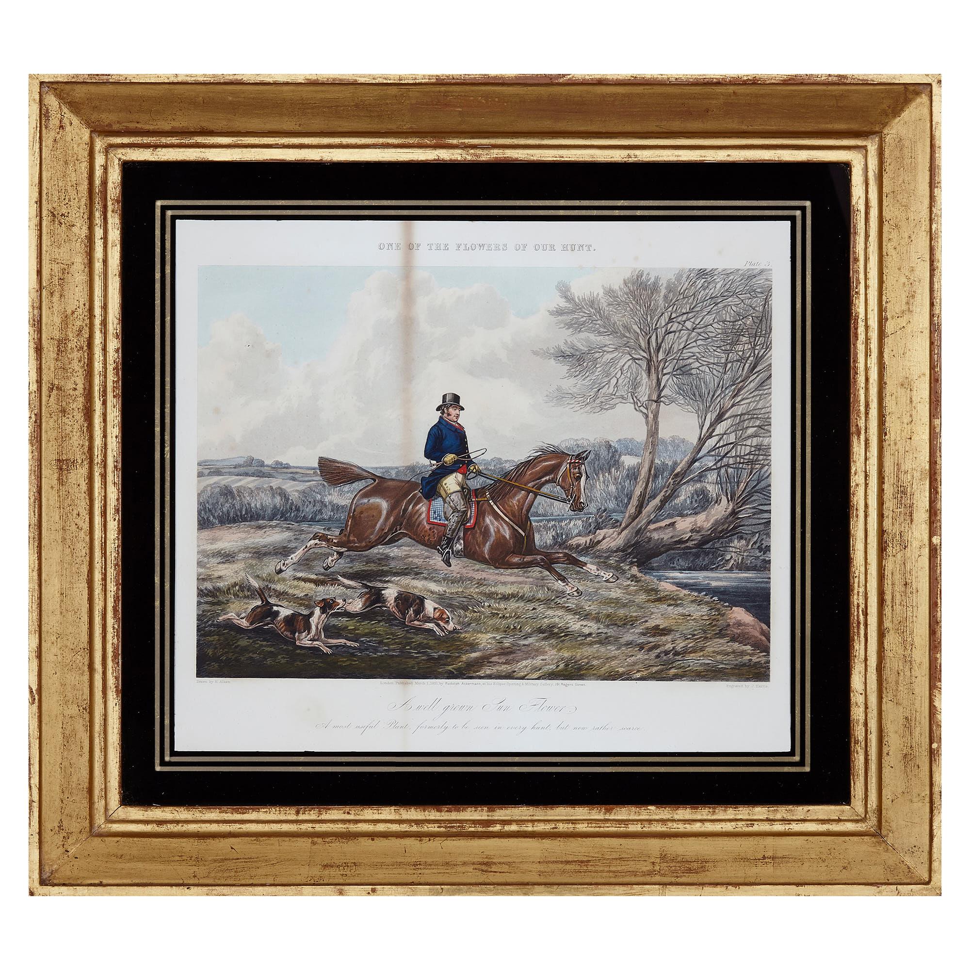 Set of six framed prints published by Rudolph Ackermann
English, 1851
Frame: Height 54cm, width 59.5cm, depth 4.5cm
Sheet: Height 35cm, width 41cm

The six prints in this set were printed by the renowned Rudolph Ackermann, who was based in