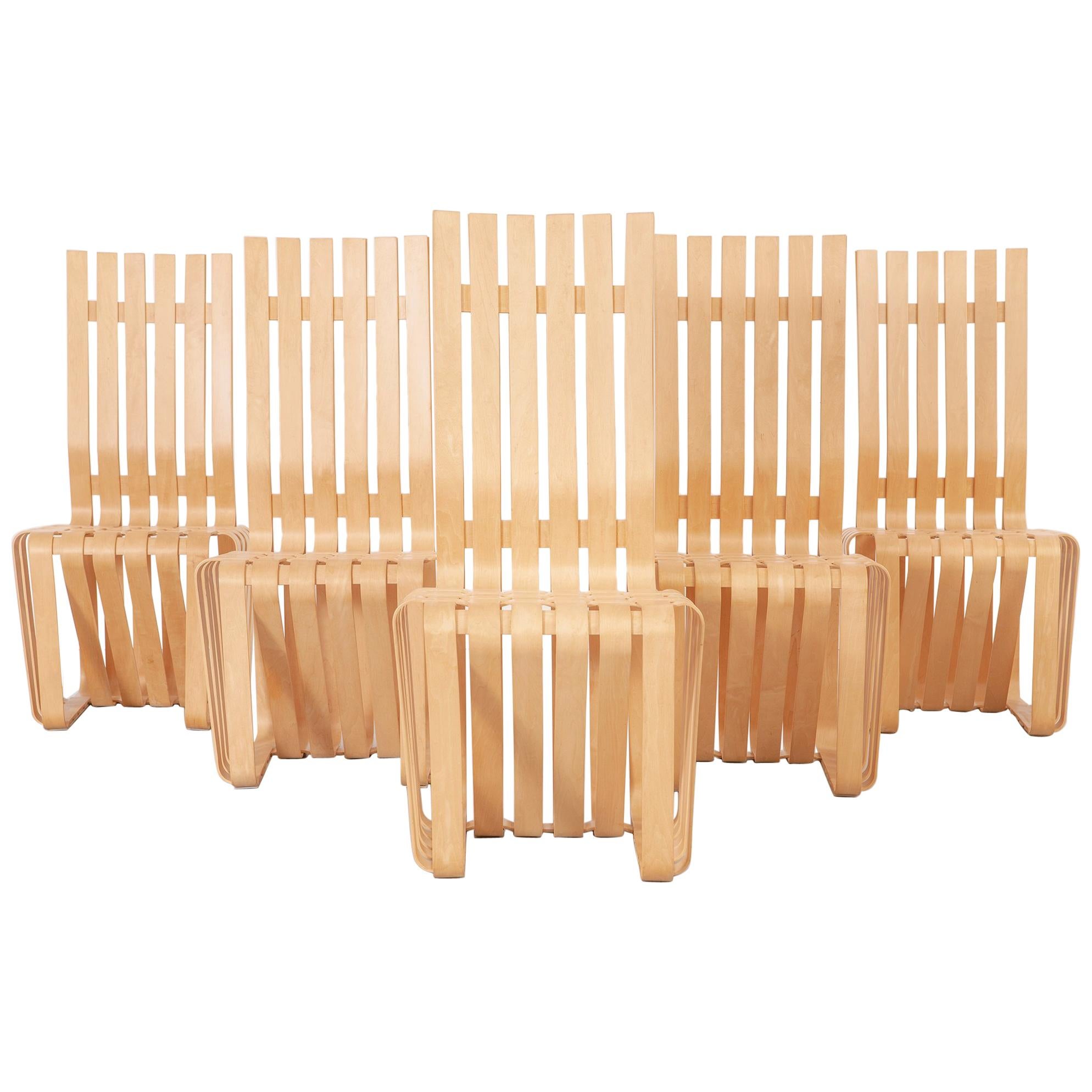 Set of Six Frank Gehry High Sticking Chairs For Sale