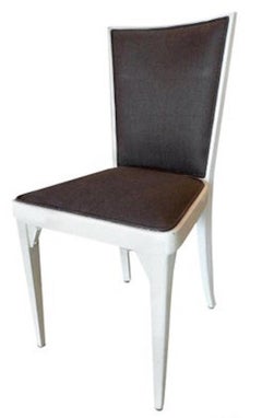 Conjunto de seis sillas de comedor francesas de pino pintado de los años 40 retapizadas