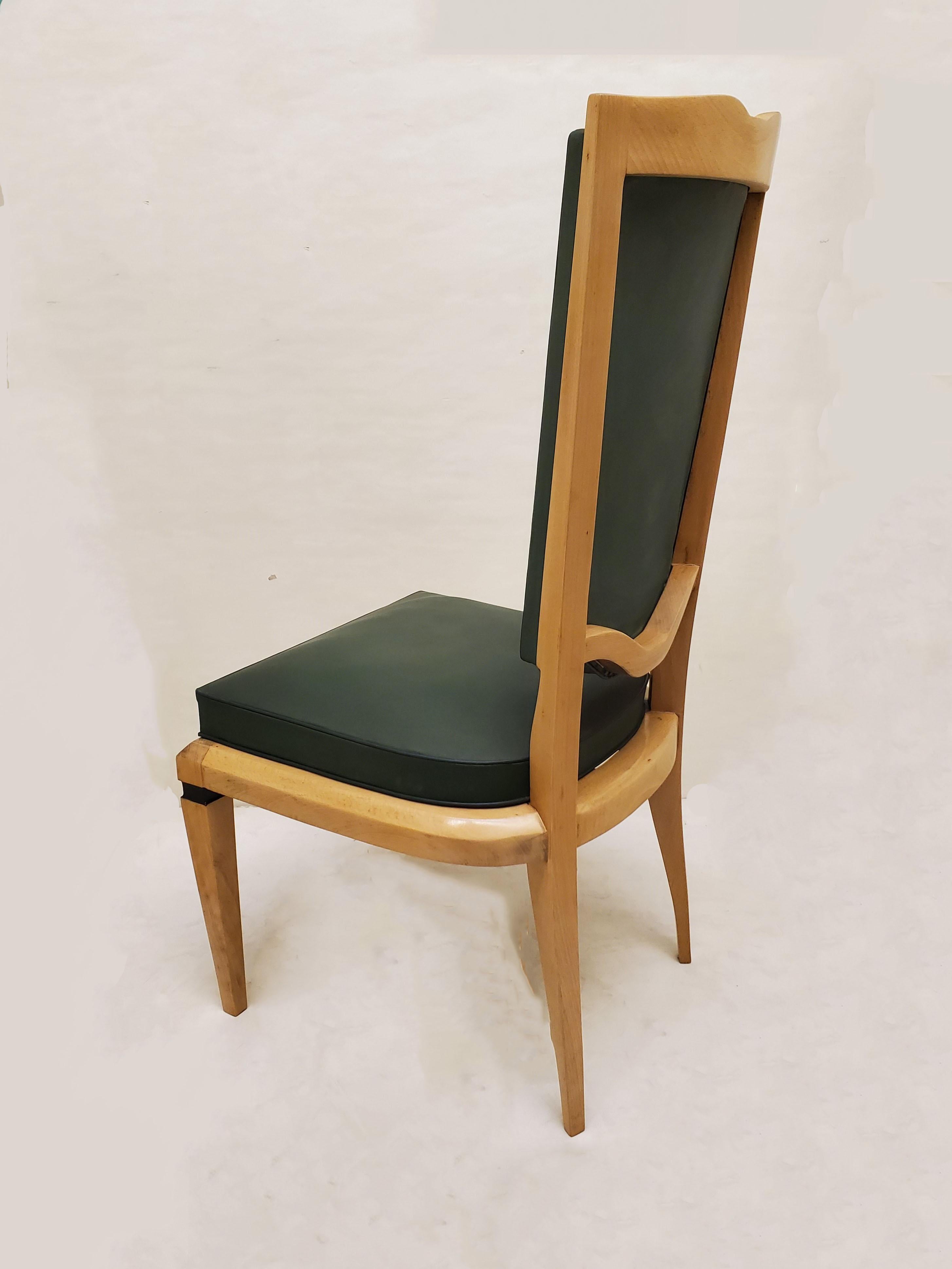 Set of Six French 1940's Tall Back Dining Chairs- M. Jallot In Good Condition For Sale In New York City, NY