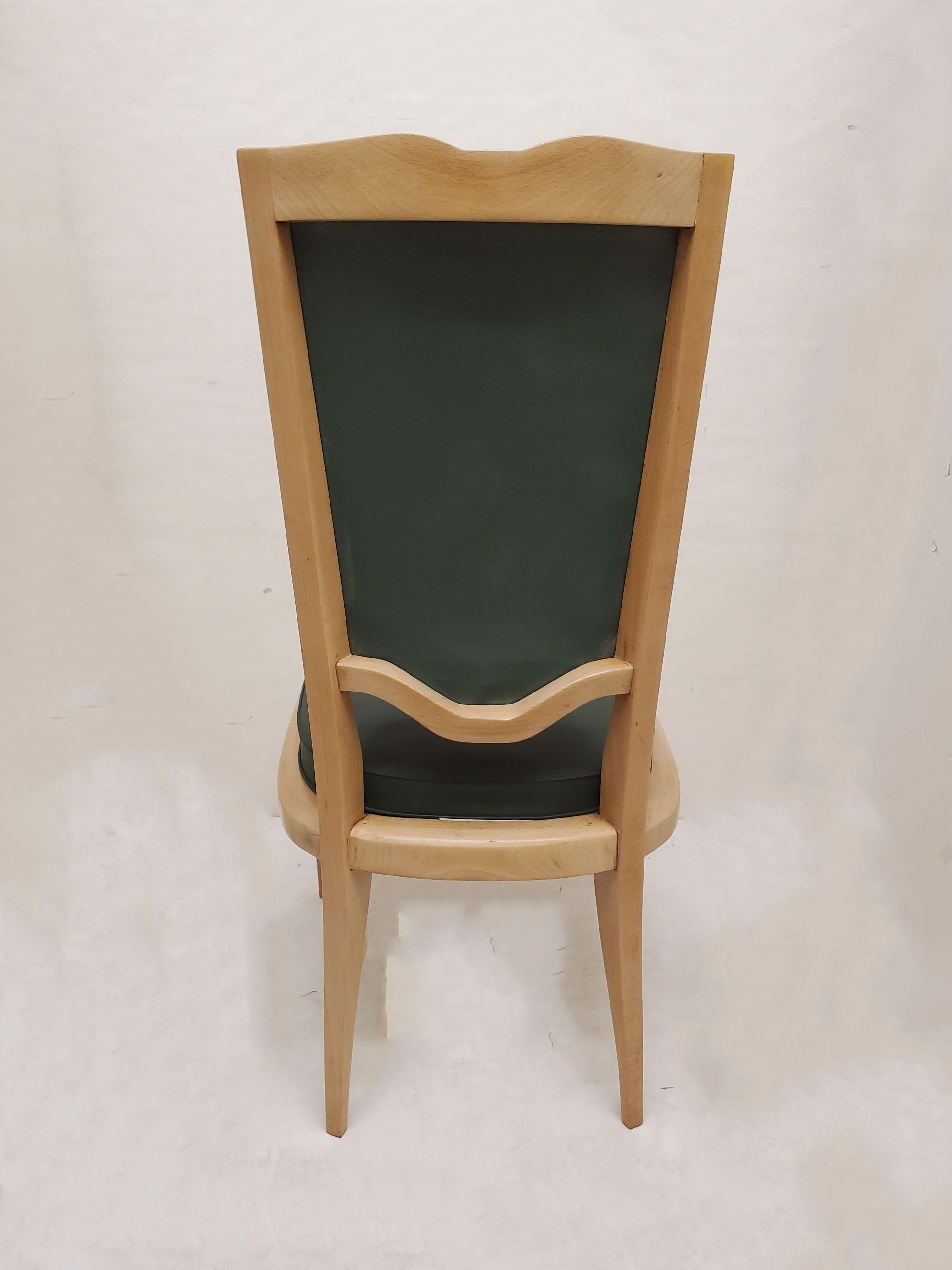 20th Century Set of Six French 1940's Tall Back Dining Chairs- M. Jallot For Sale