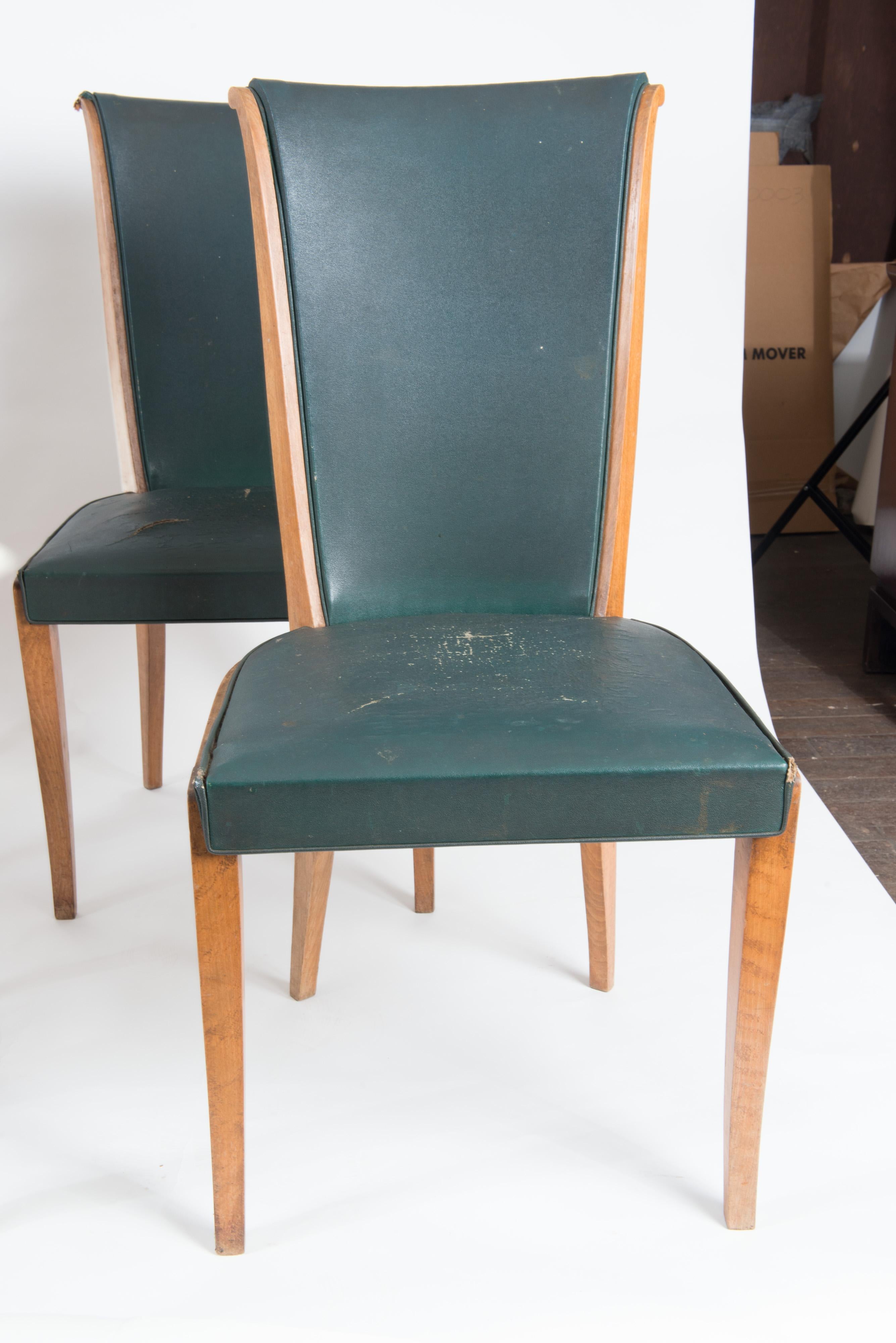 Set of Six French 1950s Dining Chairs, Green In Good Condition In Stamford, CT