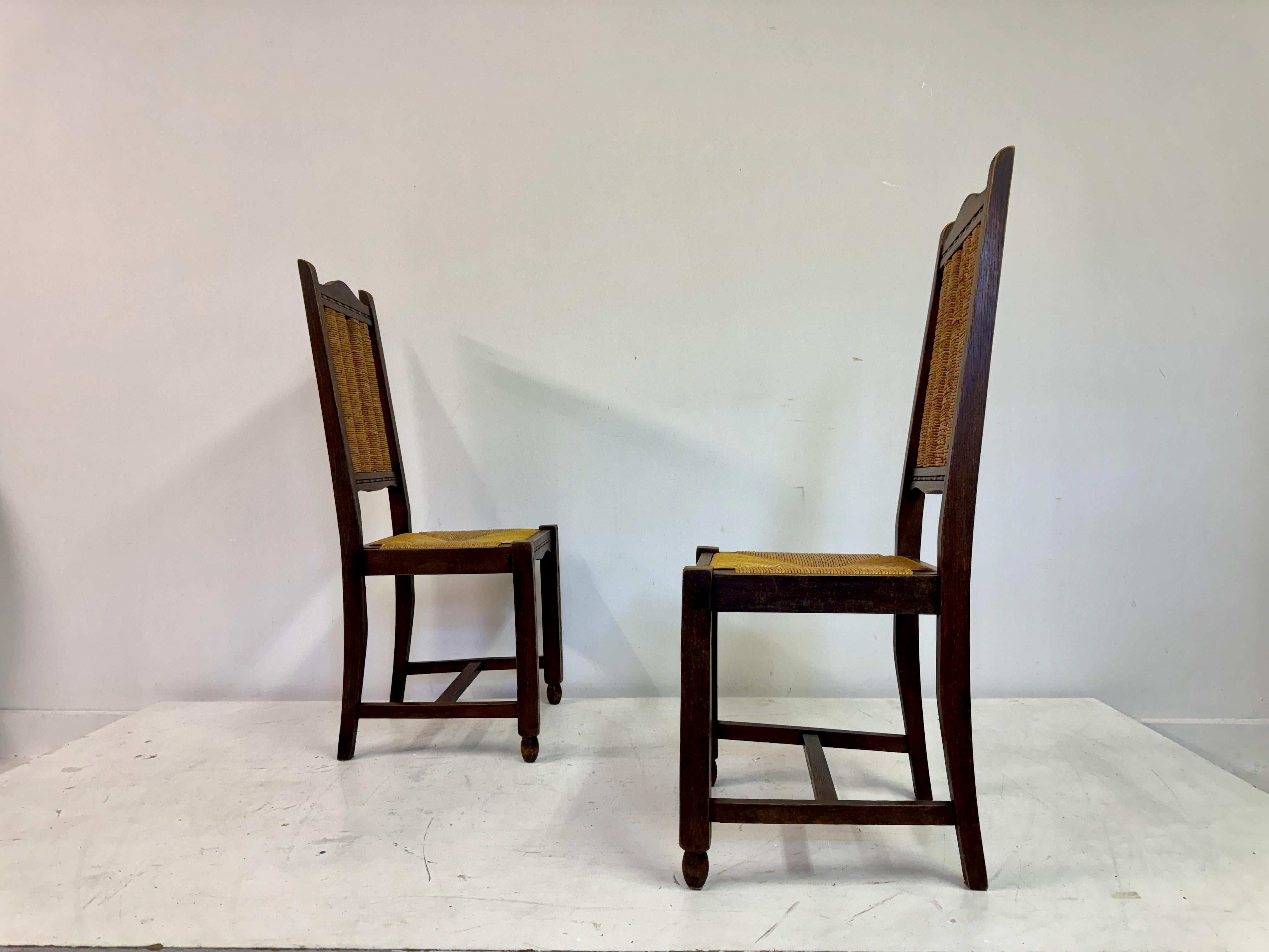 Set of Six French 1950s Oak and Rush Dining Chairs For Sale 8