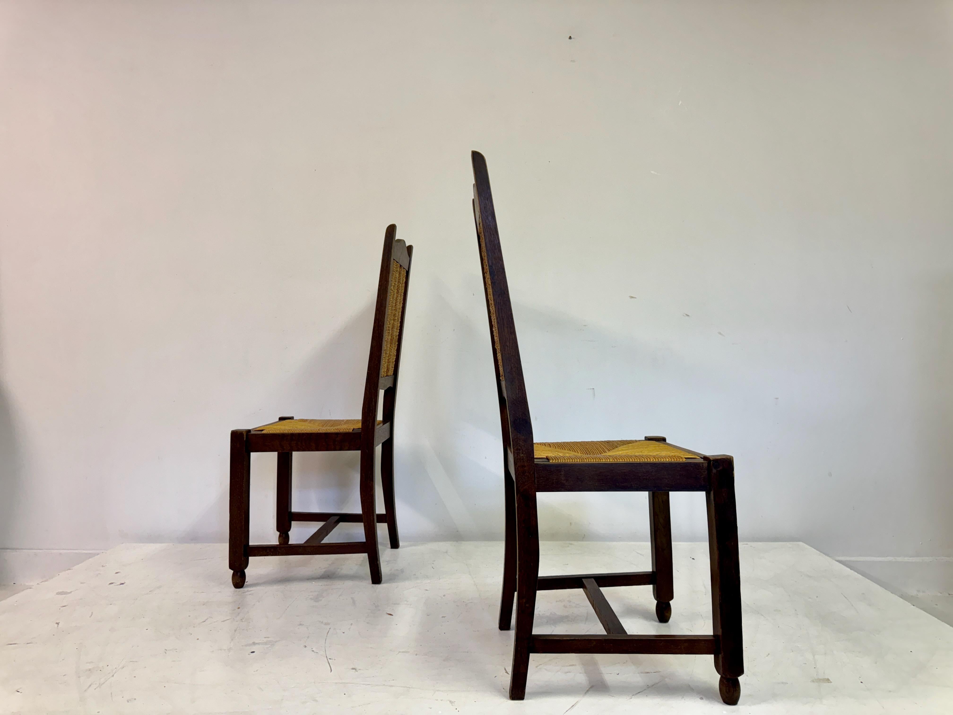 Set of Six French 1950s Oak and Rush Dining Chairs For Sale 12