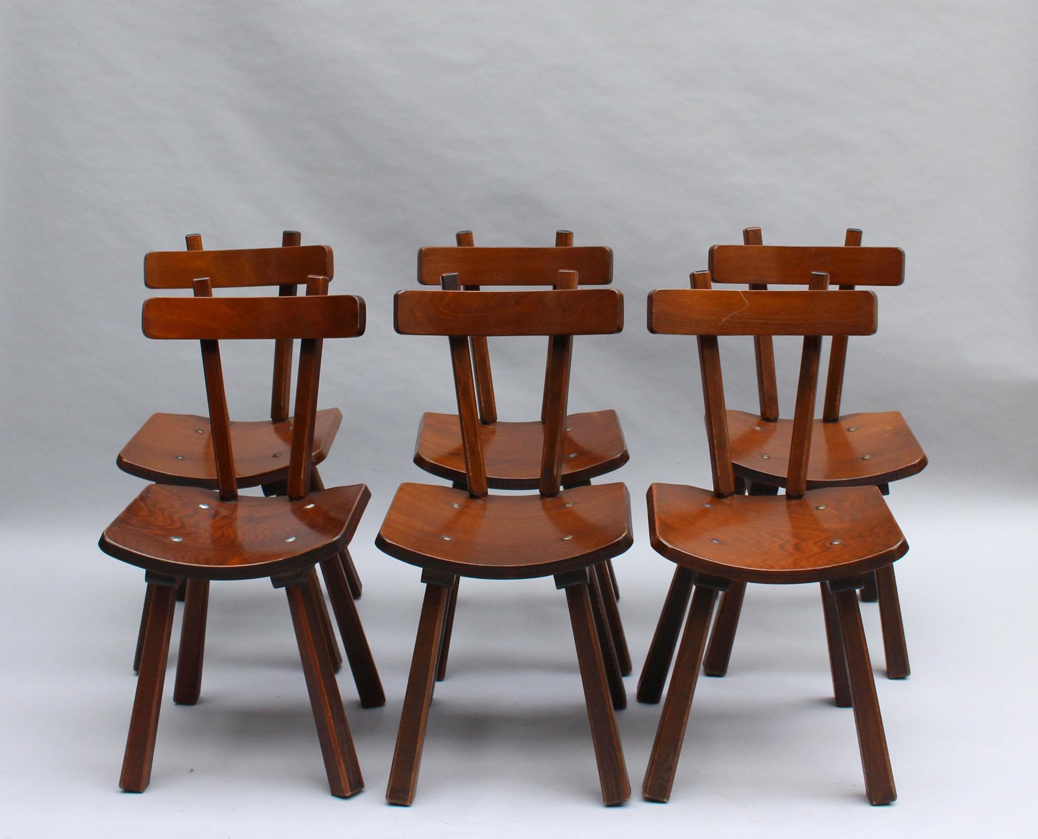 Set of Six French 1960s Solid and Laminated Wood Chairs 8