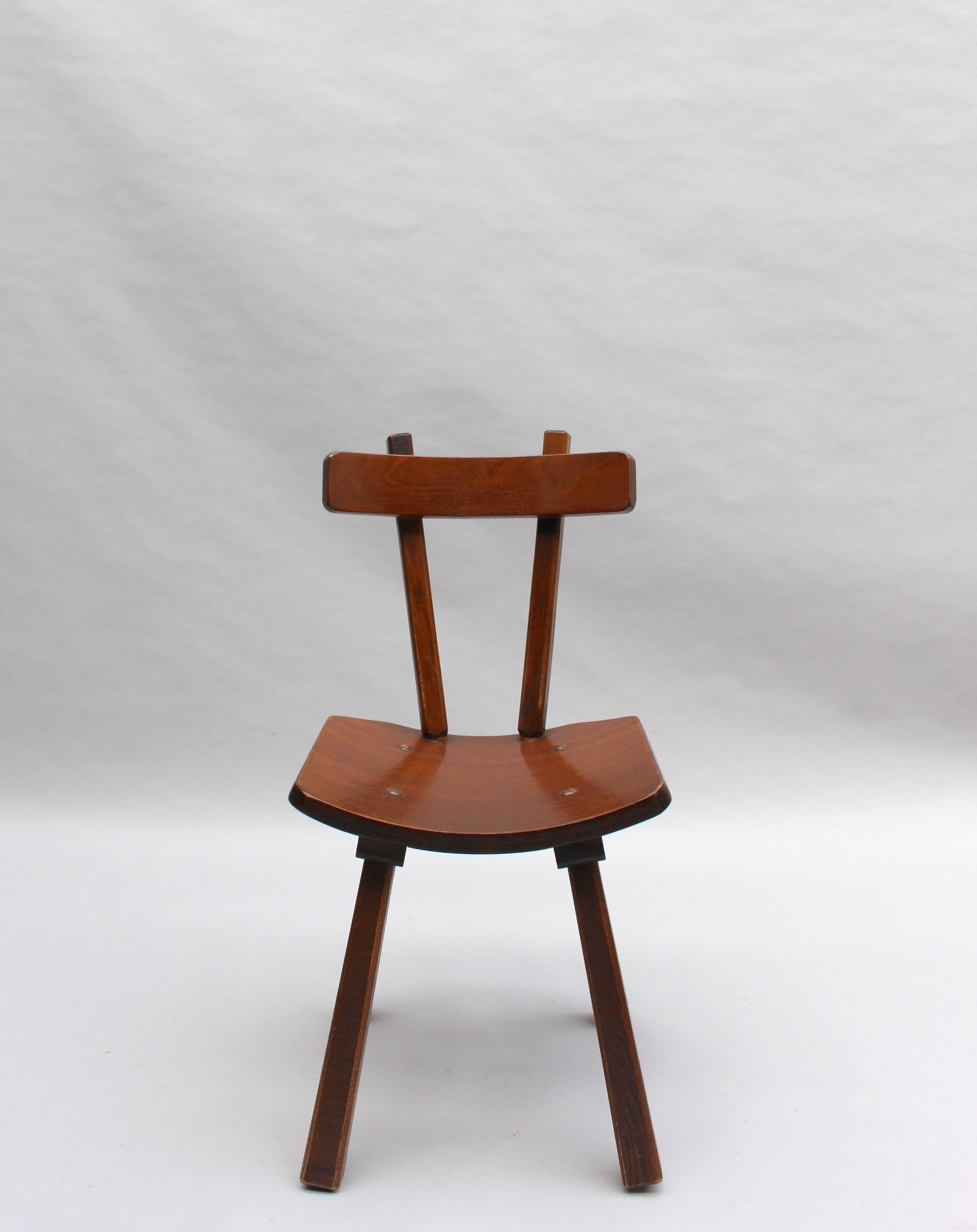 Mid-Century Modern Set of Six French 1960s Solid and Laminated Wood Chairs