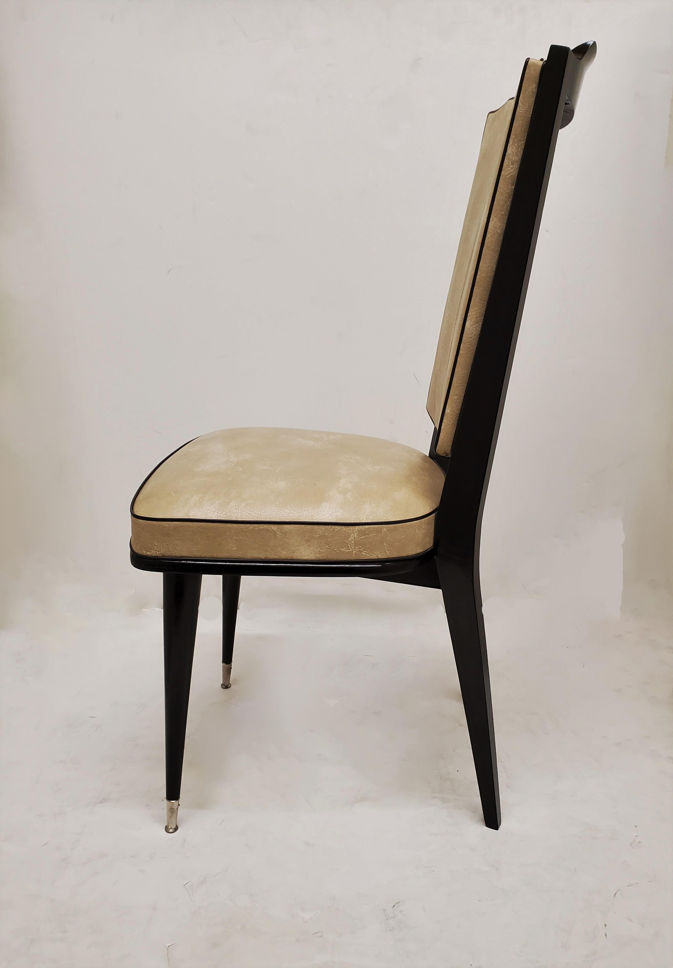 Set of Six French 1970's Ebonized and Lacquered Chairs For Sale 7