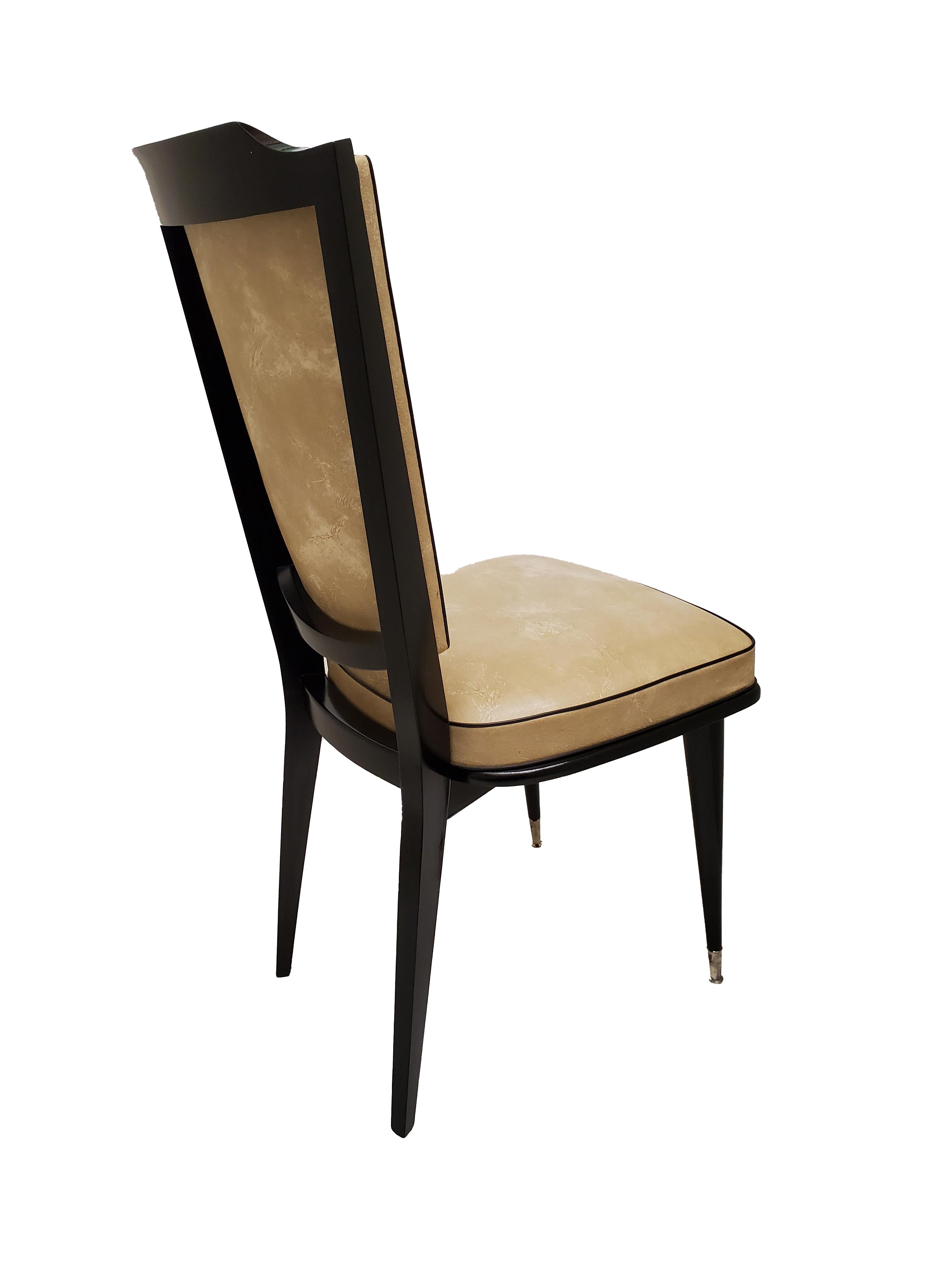 Late 20th Century Set of Six French 1970's Ebonized and Lacquered Chairs For Sale