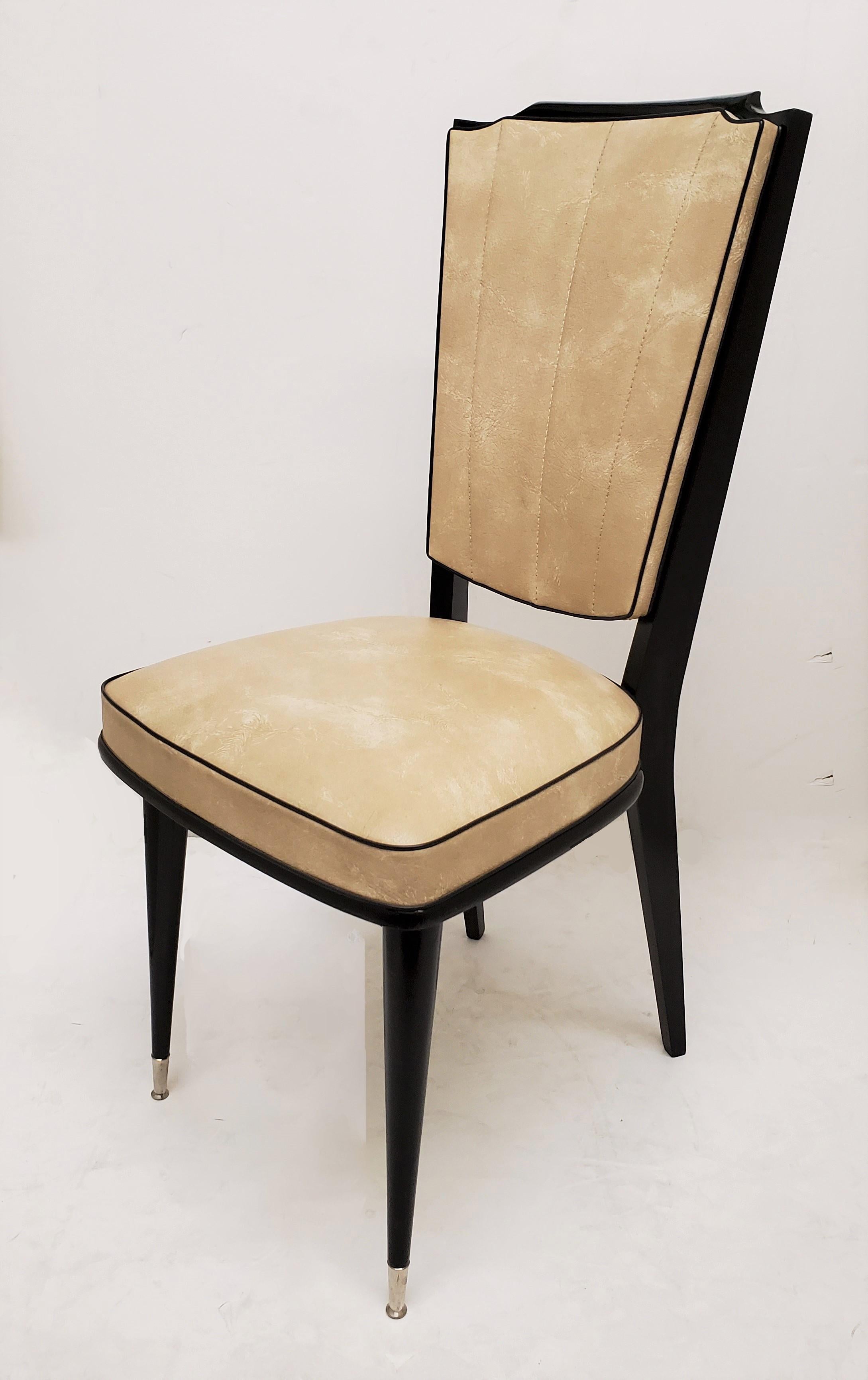 Set of Six French 1970's Ebonized and Lacquered Chairs For Sale 1