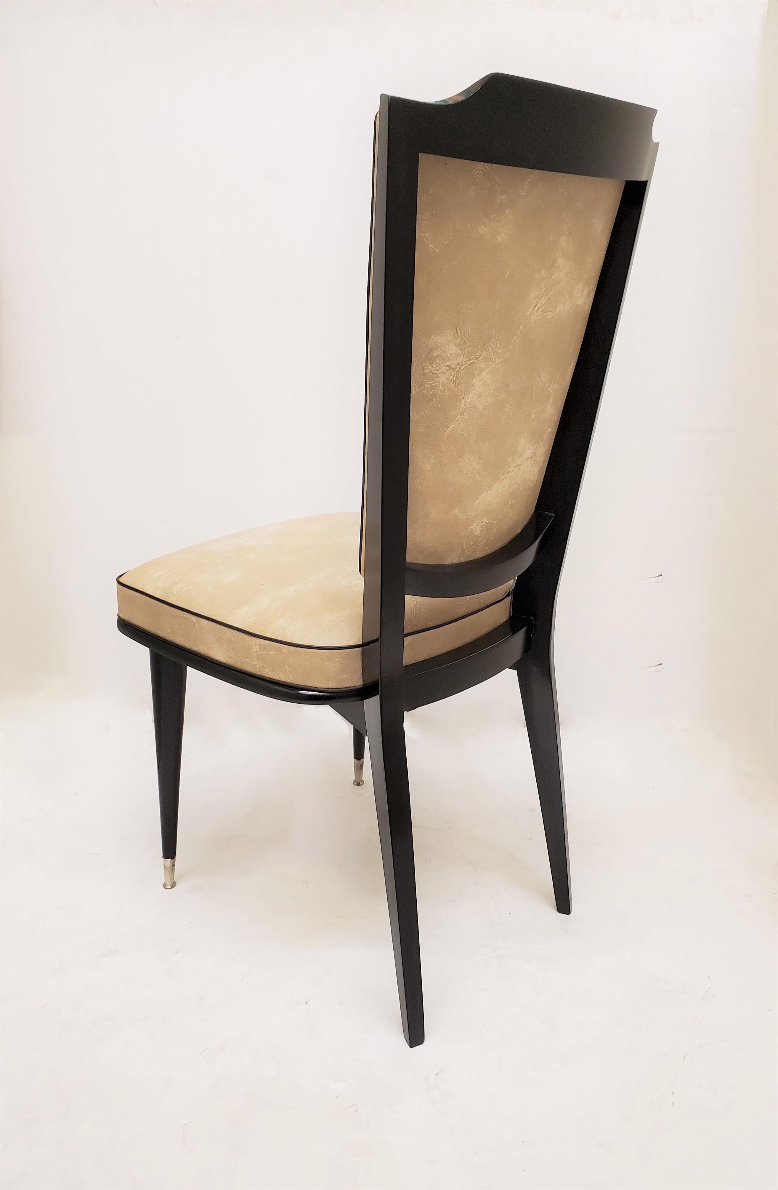 Set of Six French 1970's Ebonized and Lacquered Chairs For Sale 2