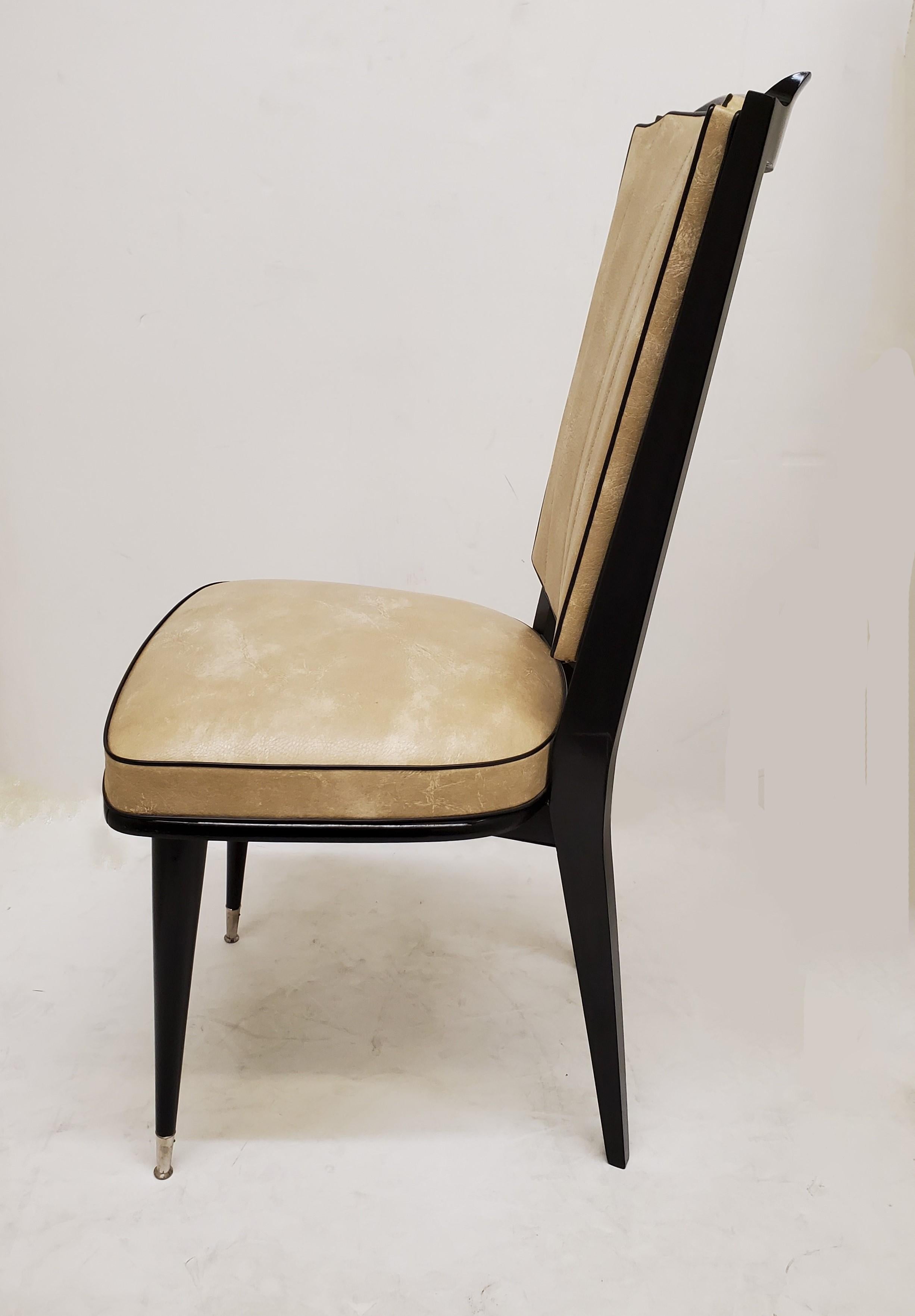 Set of Six French 1970's Ebonized and Lacquered Chairs For Sale 3