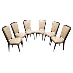 Set of Six French 1970's Ebonized and Lacquered Chairs