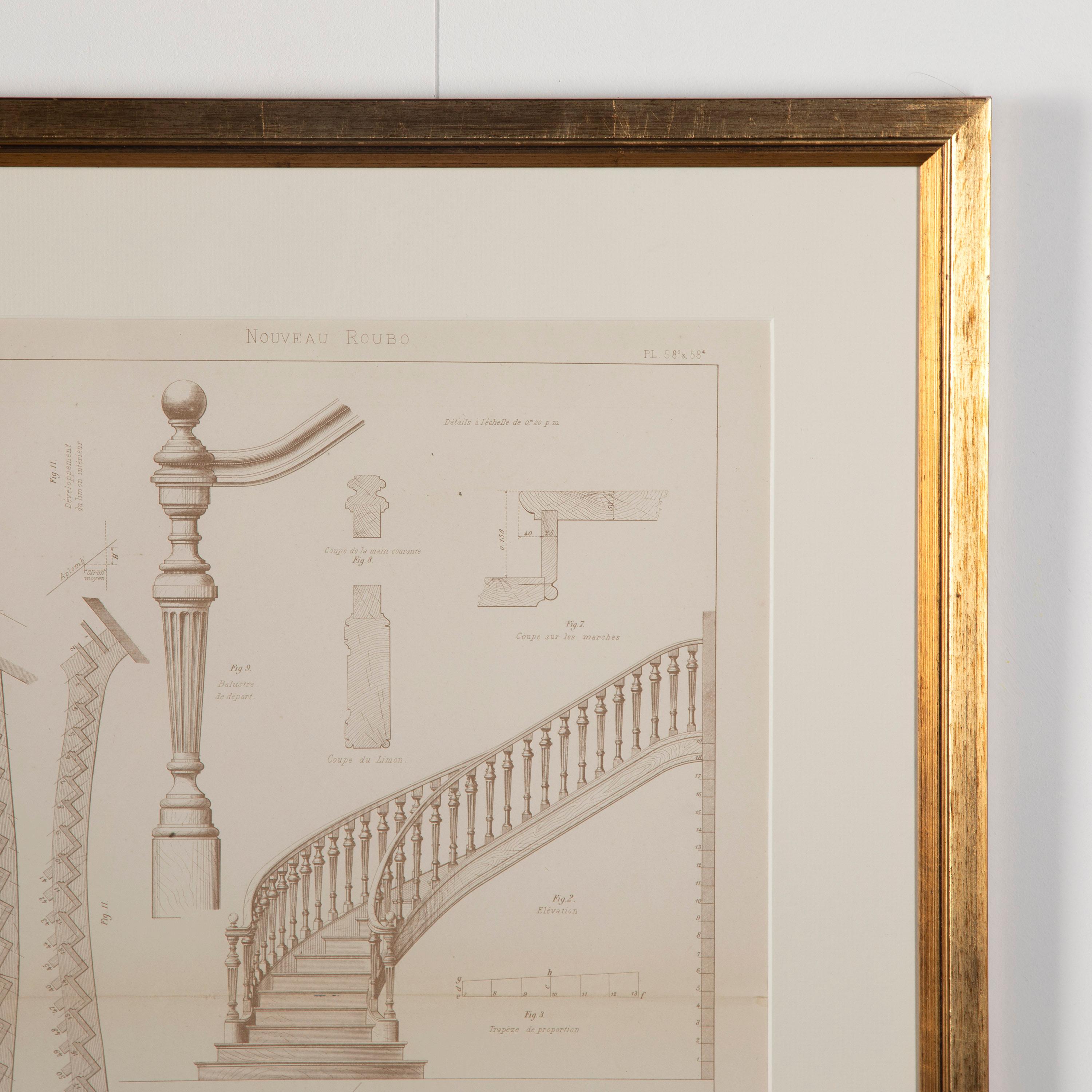 Superb set of eight late 19th Century French architectural engravings.

These unusual and highly decorative engravings are of architectural drawings of staircase designs. Origially from 
