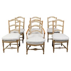 Antique Set of Six French 19th Century Dining Room Chairs with Carved Guilloches Friezes