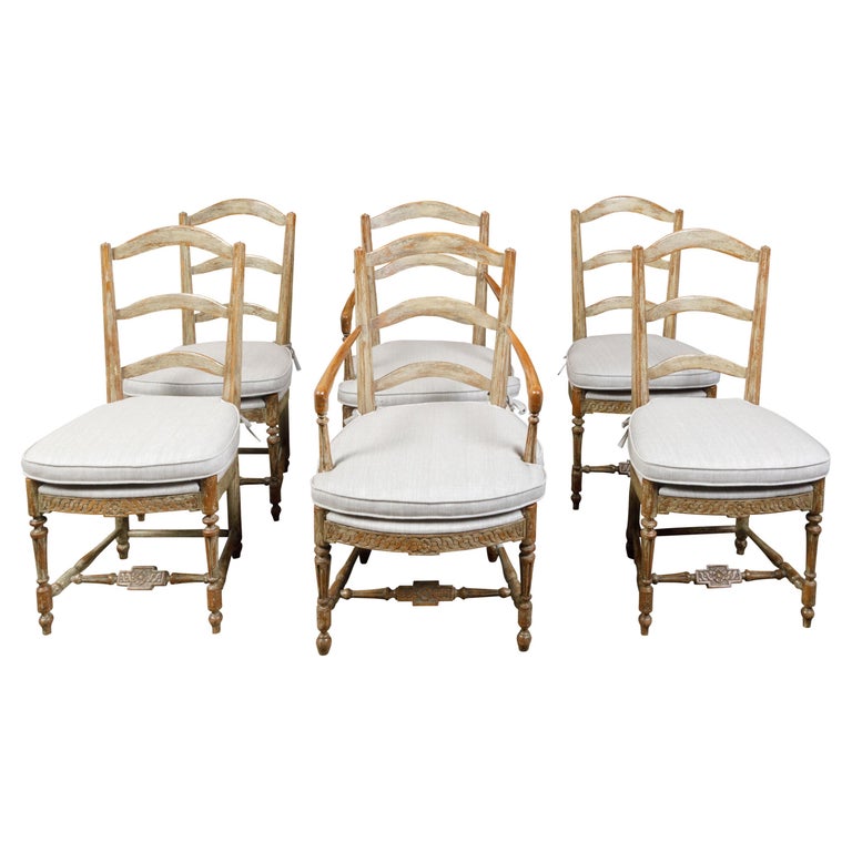Set of Six French 19th Century Dining Room Chairs with Carved Guilloches Friezes For Sale