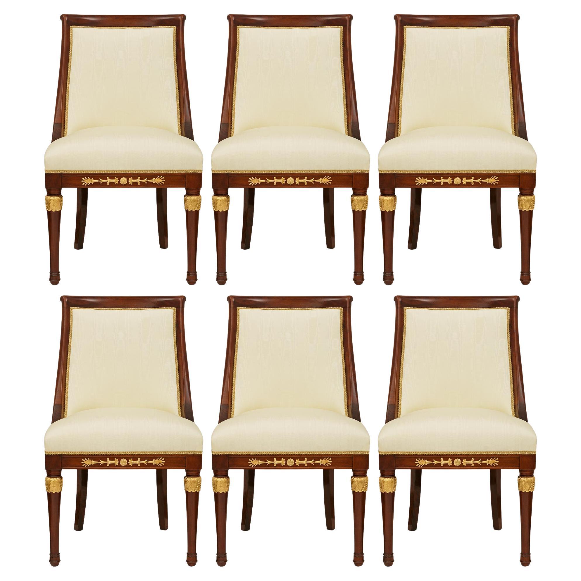 set di sei sedie da pranzo francesi del XIX secolo di stile Impero in mogano e ormeggio in vendita