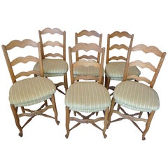 Antique Set of Six French 19th Century Ladder-Back Side-Chairs with Cushions
