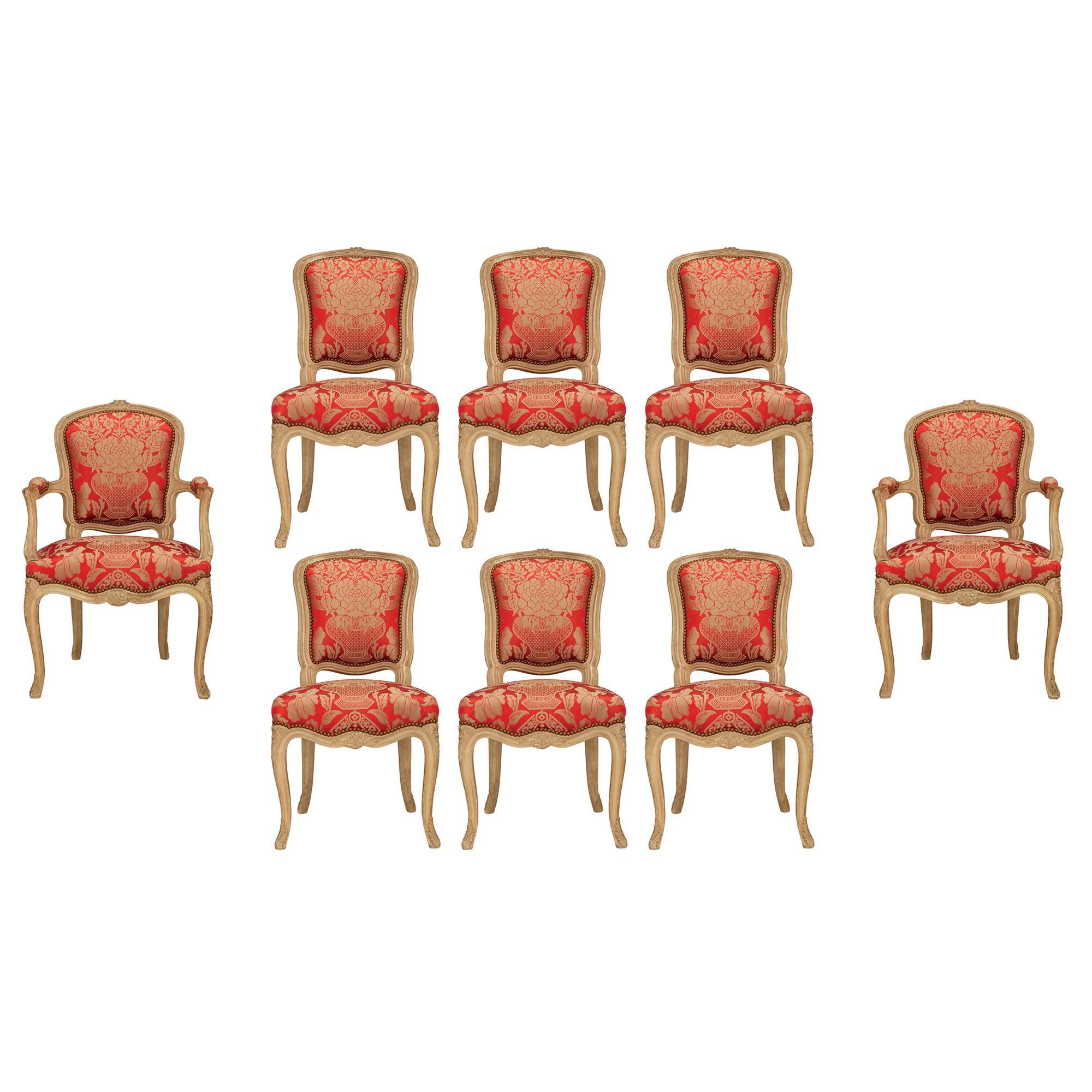 Set of Six French 19th Century Louis XV St. Patinated Wood Dining Chairs For Sale 4