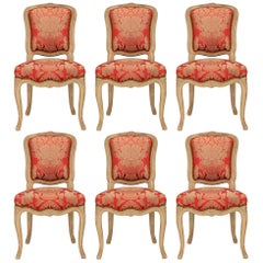 Set of Six French 19th Century Louis XV St. Patinated Wood Dining Chairs