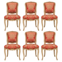 Antique Set of Six French 19th Century Louis XV St. Patinated Wood Dining Chairs