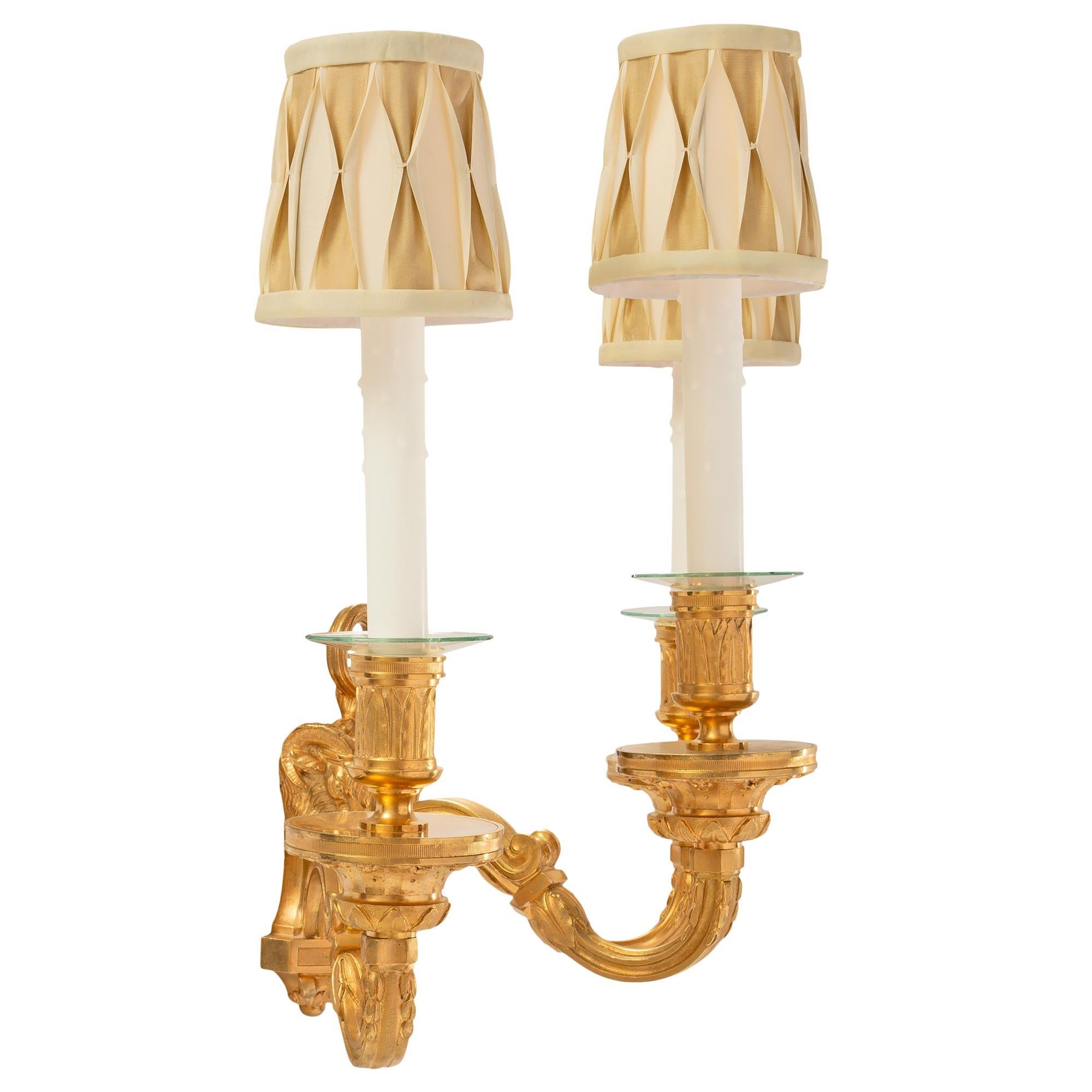 Set of Six French, 19th Century Louis XVI Style Ormolu Sconces For Sale 1