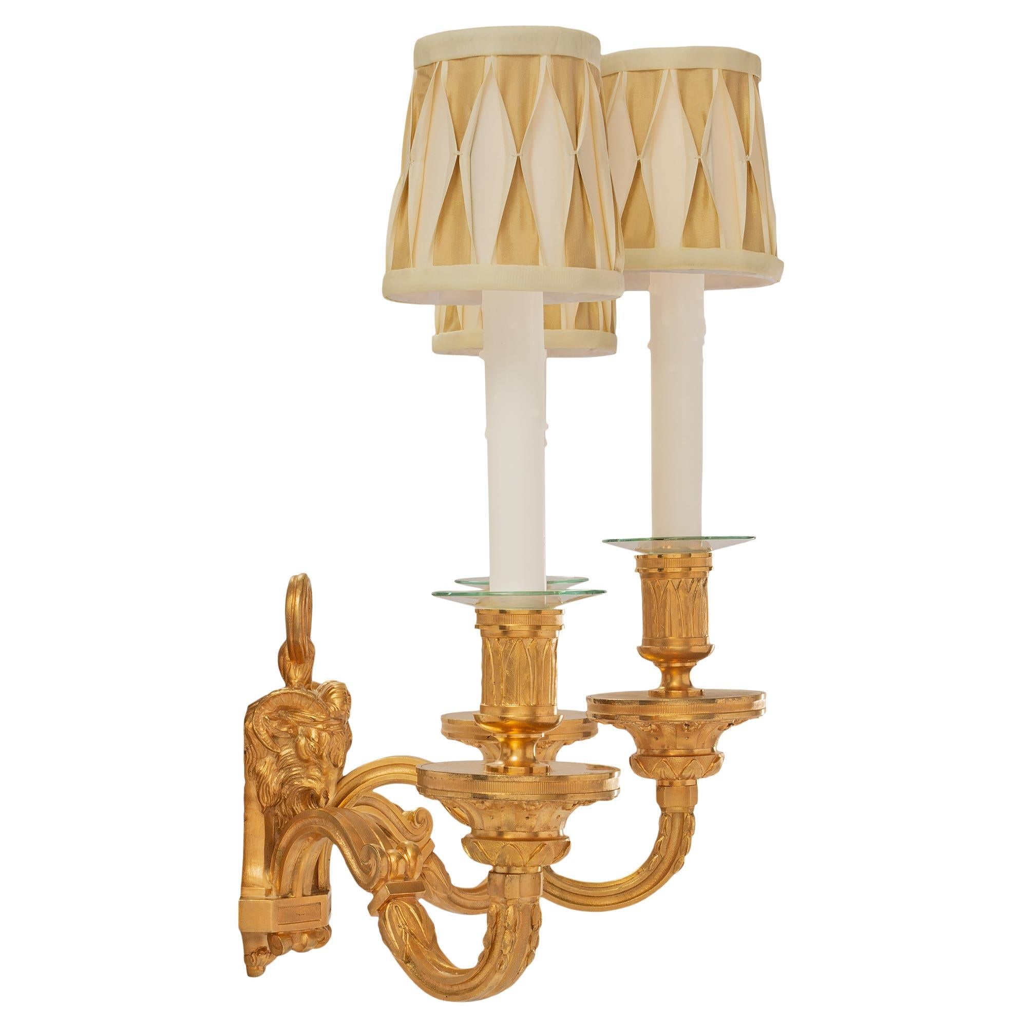 Set of Six French, 19th Century Louis XVI Style Ormolu Sconces For Sale 2