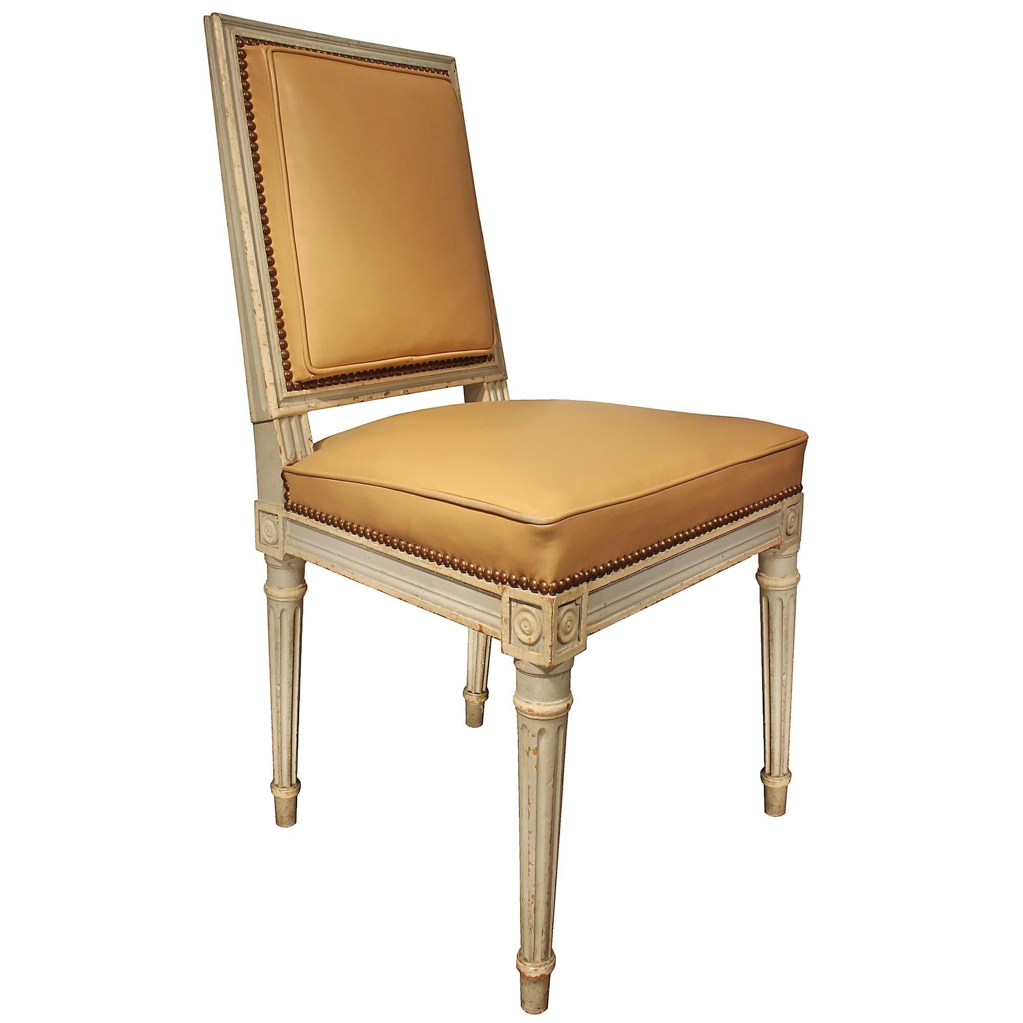 Set of Six French 19th Century Louis XVI Style Patinated Dining Chairs In Good Condition In West Palm Beach, FL