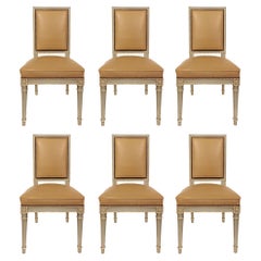 Set of Six French 19th Century Louis XVI Style Patinated Dining Chairs