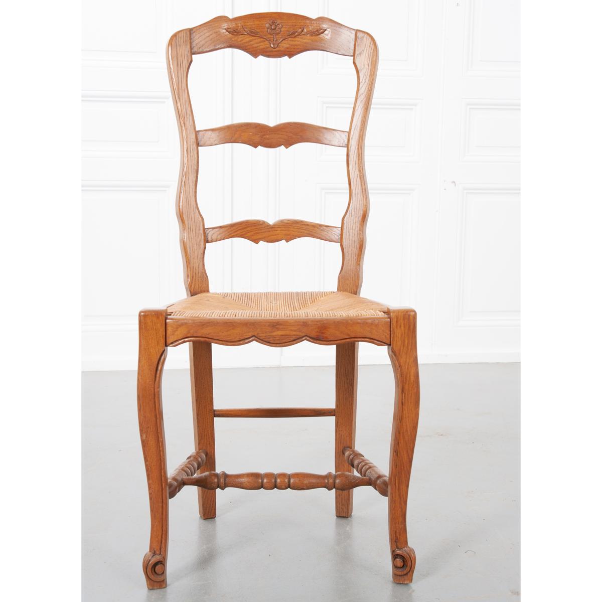 Set of Six French 20th Century Rush Seat Dining Chairs 6