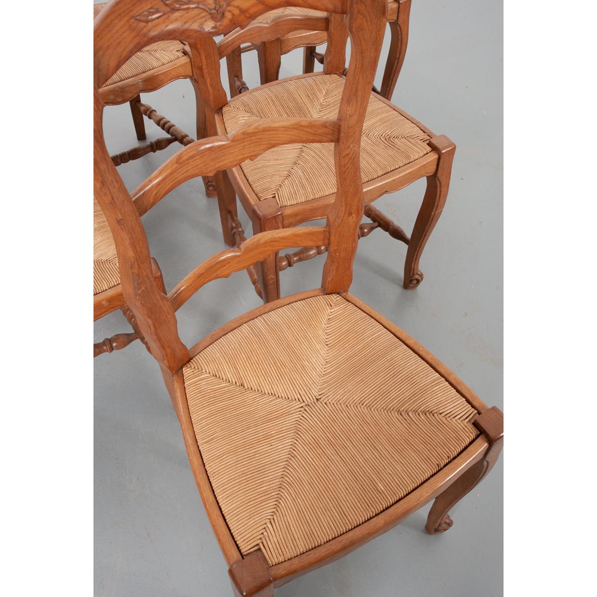 Set of Six French 20th Century Rush Seat Dining Chairs In Good Condition In Baton Rouge, LA