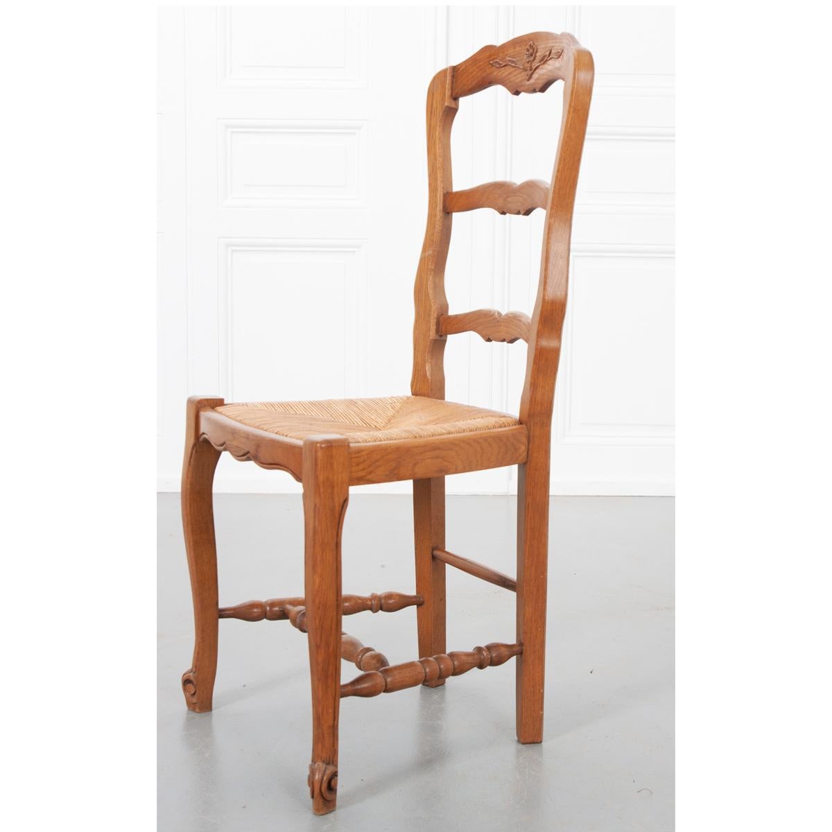 Set of Six French 20th Century Rush Seat Dining Chairs 1