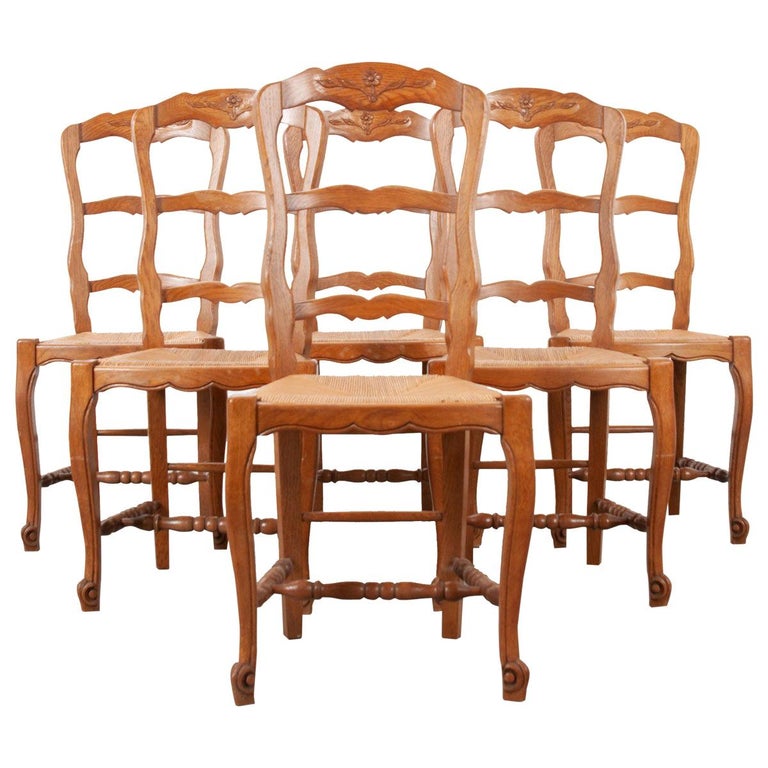 Set of Six French 20th Century Rush Seat Dining Chairs at 1stDibs ...
