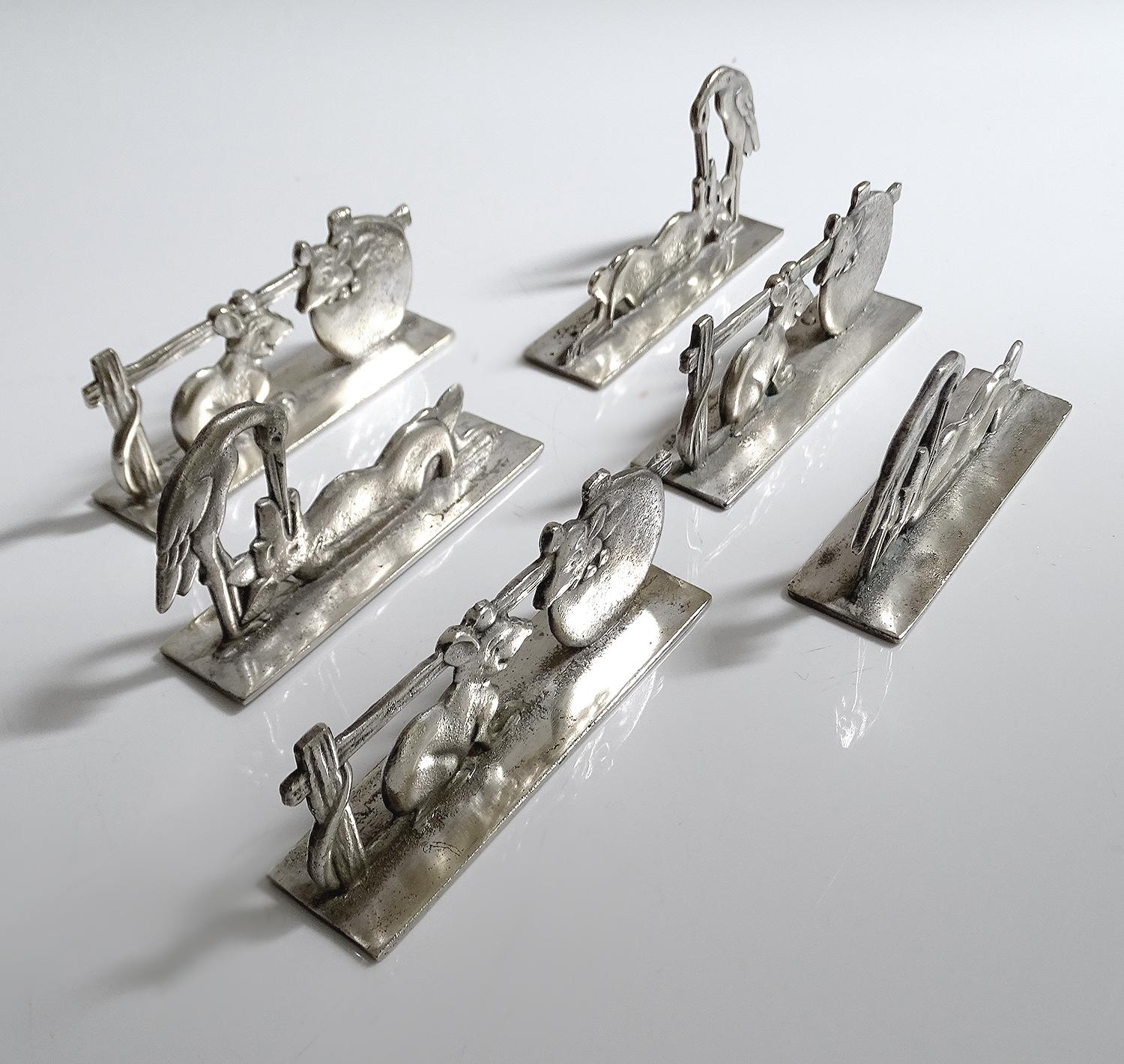 Silver Plate French Art Deco Knife Rests,  Bronze, 1930s For Sale