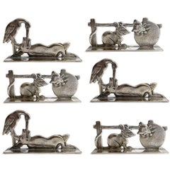 Set of Six French Art Deco Benjamin Rabier Animal Figurine Knife Rests, 1930