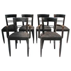 Set of Six French Art Deco Blackened Dining Chairs